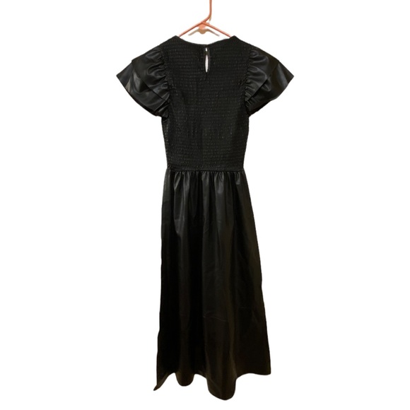 Zara Smocked Faux Leather Ruffle Sleeve Midi Dress - Picture 7 of 9